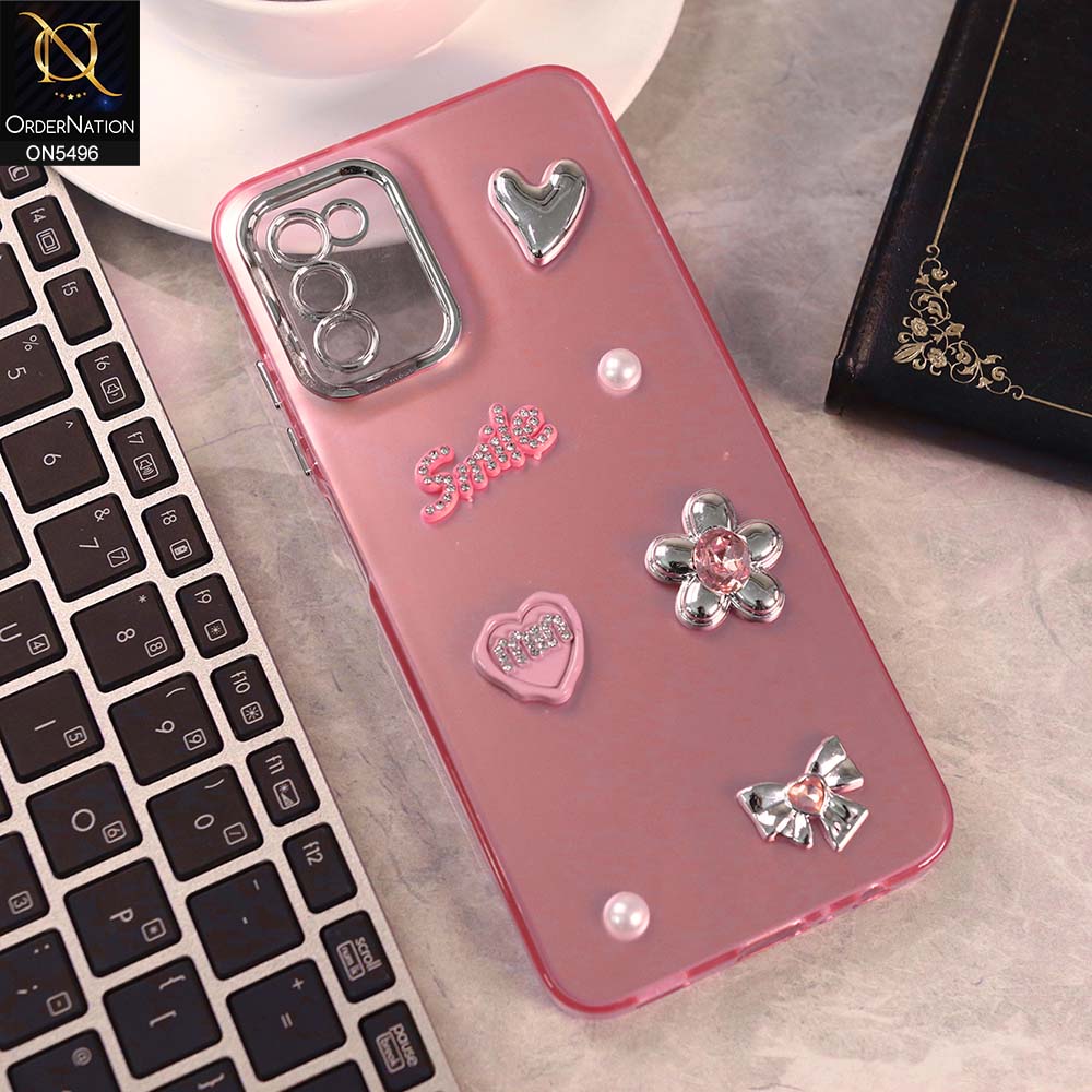 Samsung Galaxy A52 Cover - Pink -  3D Smile Cartoon Matte Shinny Case With Camera Protection Soft Border Case
