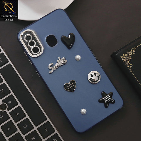 Samsung Galaxy M10s Cover - Blue - 3D Smile Cartoon Matte Shinny Case With Camera Protection Soft Border Case