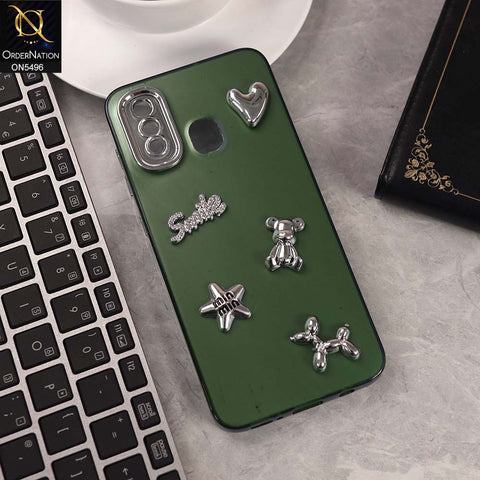 Samsung Galaxy A30 Cover - Green -  3D Smile Cartoon Matte Shinny Case With Camera Protection Soft Border Case