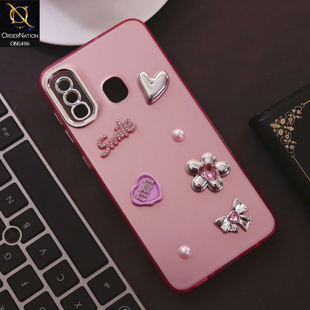 Samsung Galaxy M10s Cover - Pink - 3D Smile Cartoon Matte Shinny Case With Camera Protection Soft Border Case