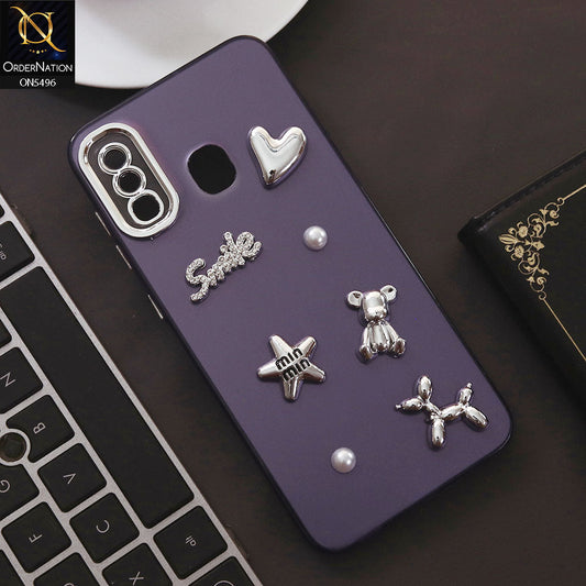 Samsung Galaxy A30 Cover - Purple - 3D Smile Cartoon Matte Shinny Case With Camera Protection Soft Border Case