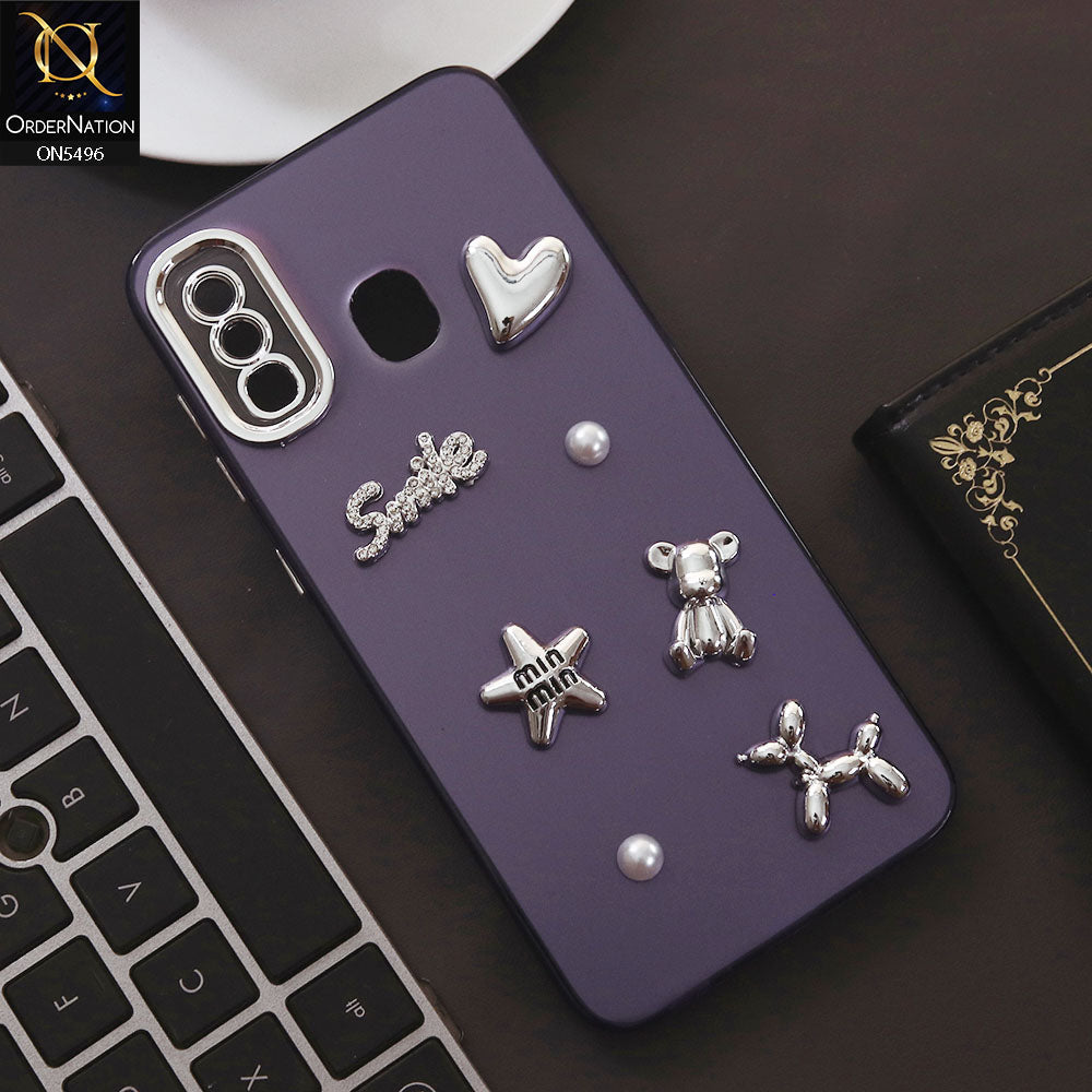 Samsung Galaxy M10s Cover - Purple - 3D Smile Cartoon Matte Shinny Case With Camera Protection Soft Border Case