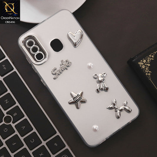 Samsung Galaxy A30 Cover - Silver - 3D Smile Cartoon Matte Shinny Case With Camera Protection Soft Border Case