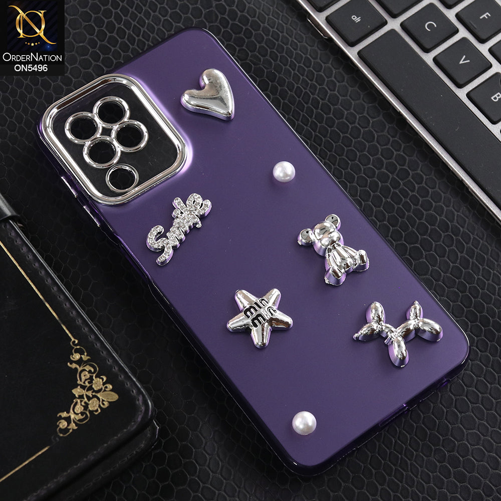 Samsung Galaxy M22 - Purple -  3D Smile Cartoon Matte Shinny Case With Camera Protection Soft Border Case