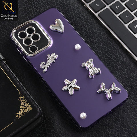 Samsung Galaxy M22 - Purple -  3D Smile Cartoon Matte Shinny Case With Camera Protection Soft Border Case