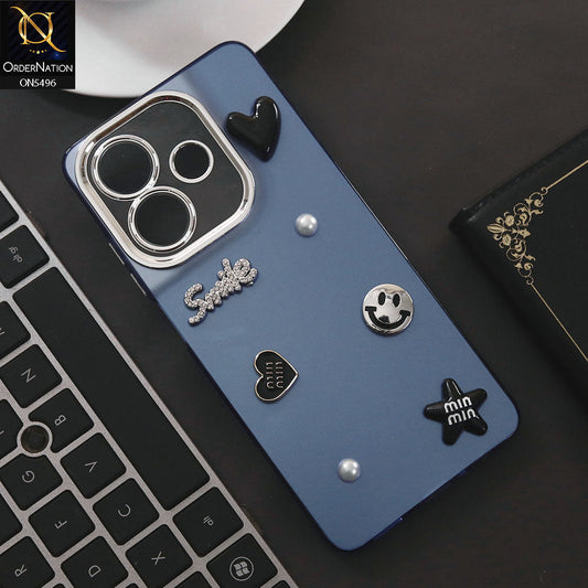 Oppo A3x 5G Cover - Blue - 3D Smile Cartoon Matte Shinny Case With Camera Protection Soft Border Case