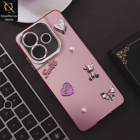 Oppo A3x 4G Cover - Pink - 3D Smile Cartoon Matte Shinny Case With Camera Protection Soft Border Case