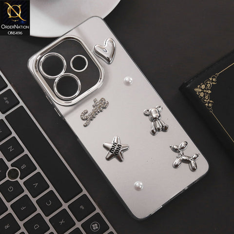 Oppo A3x 4G Cover - Silver - 3D Smile Cartoon Matte Shinny Case With Camera Protection Soft Border Case