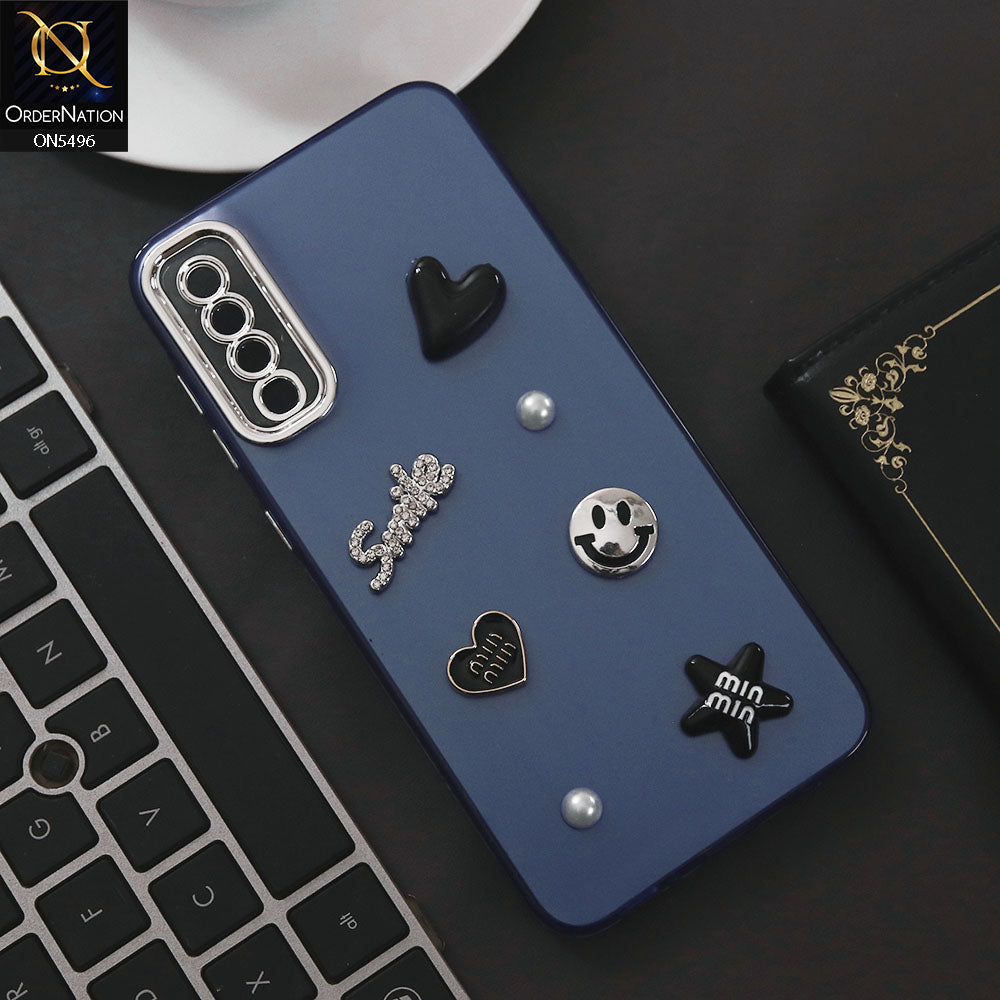 Samsung Galaxy A30s Cover - Blue - 3D Smile Cartoon Matte Shinny Case With Camera Protection Soft Border Case