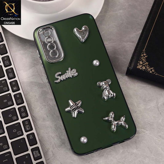 Samsung Galaxy A30s Cover - Green -  3D Smile Cartoon Matte Shinny Case With Camera Protection Soft Border Case