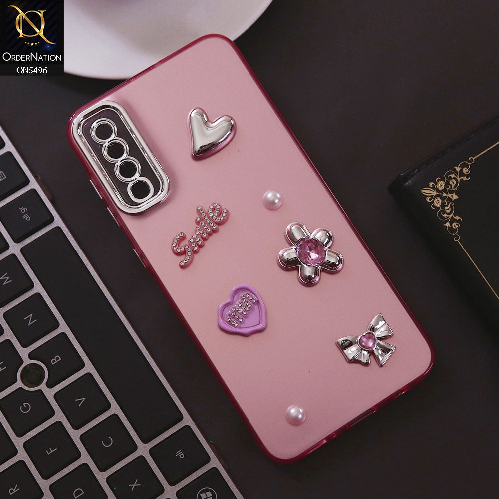 Samsung Galaxy A50 Cover - Pink - 3D Smile Cartoon Matte Shinny Case With Camera Protection Soft Border Case