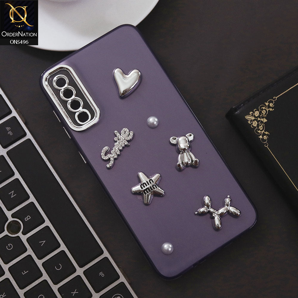 Samsung Galaxy A50 Cover - Purple - 3D Smile Cartoon Matte Shinny Case With Camera Protection Soft Border Case