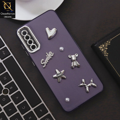 Samsung Galaxy A50 Cover - Purple - 3D Smile Cartoon Matte Shinny Case With Camera Protection Soft Border Case