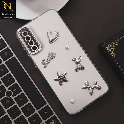 Samsung Galaxy A50 Cover - Silver - 3D Smile Cartoon Matte Shinny Case With Camera Protection Soft Border Case