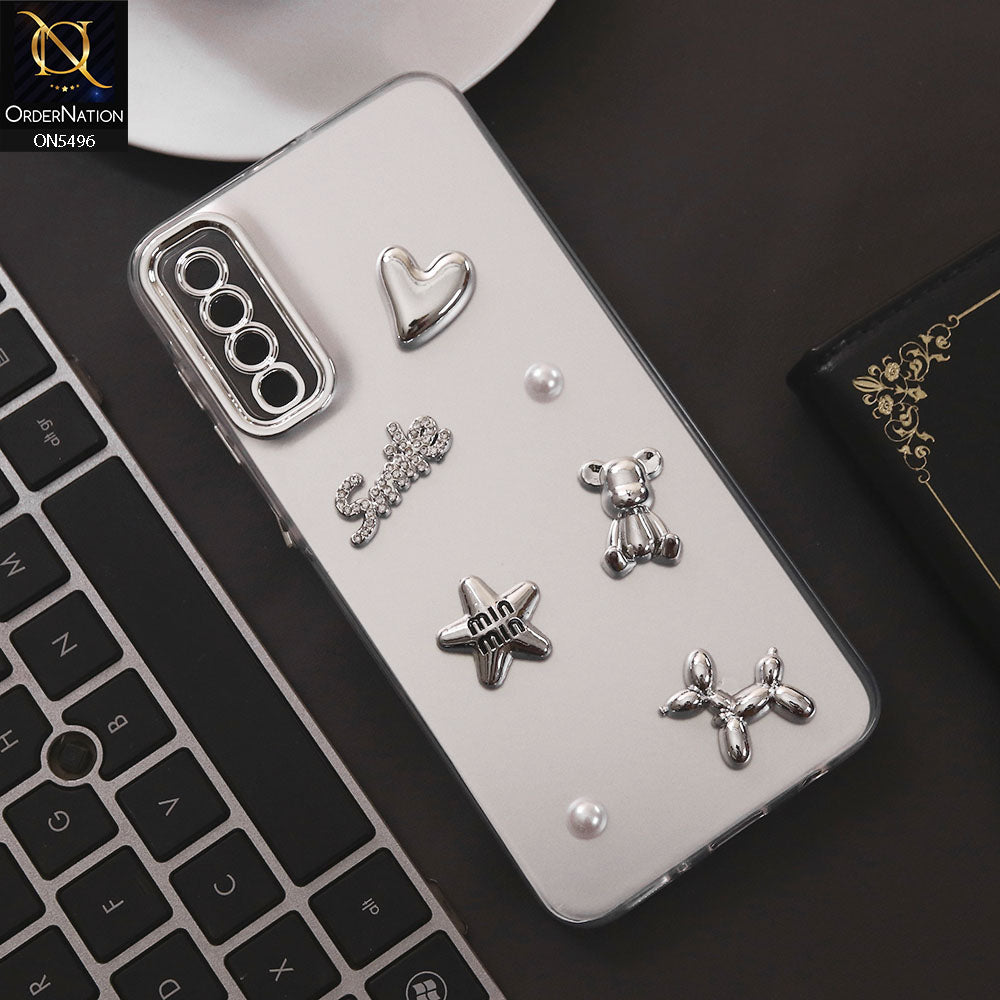 Samsung Galaxy A30s Cover - Silver - 3D Smile Cartoon Matte Shinny Case With Camera Protection Soft Border Case