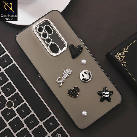 Oppo A9 2020 Cover - Black - 3D Smile Cartoon Matte Shinny Case With Camera Protection Soft Border Case