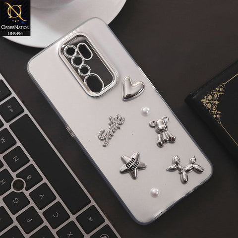 Oppo A9 2020 Cover - Silver - 3D Smile Cartoon Matte Shinny Case With Camera Protection Soft Border Case