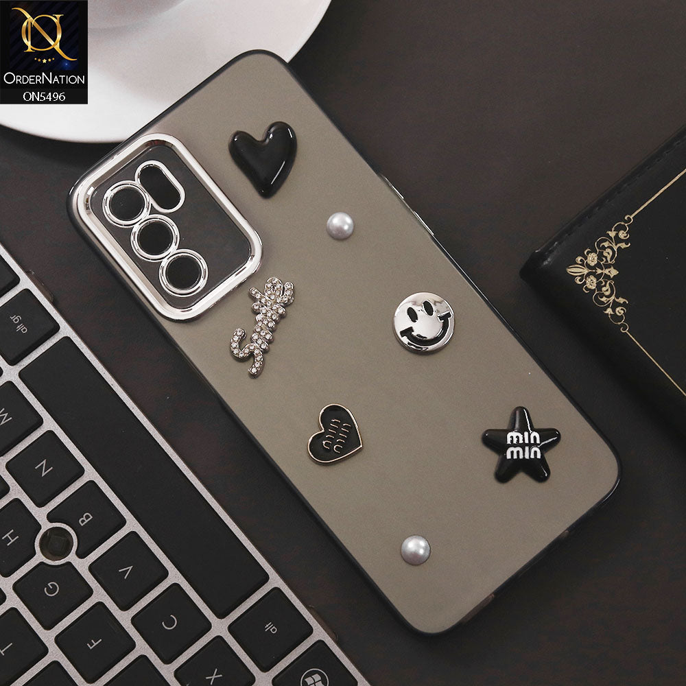 Oppo A54s Cover - Black - 3D Smile Cartoon Matte Shinny Case With Camera Protection Soft Border Case