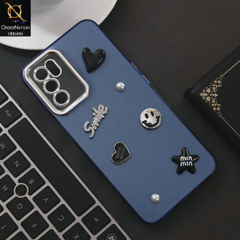 Oppo A55s Cover - Blue - 3D Smile Cartoon Matte Shinny Case With Camera Protection Soft Border Case