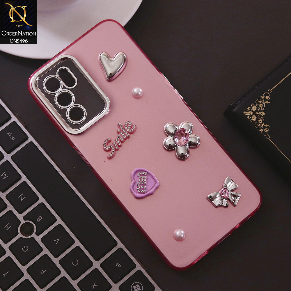 Oppo A54s Cover - Pink - 3D Smile Cartoon Matte Shinny Case With Camera Protection Soft Border Case