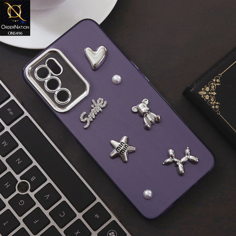 Oppo A54s Cover - Purple - 3D Smile Cartoon Matte Shinny Case With Camera Protection Soft Border Case