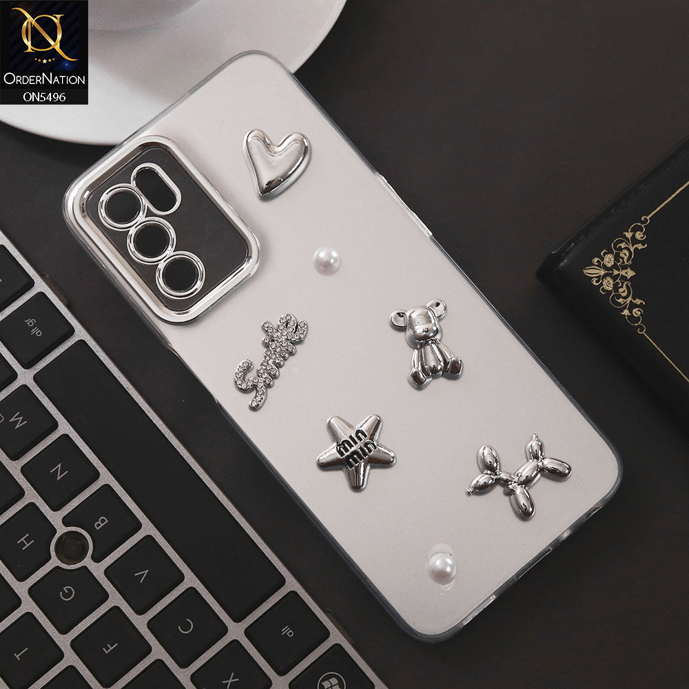 Oppo A54s Cover - Silver - 3D Smile Cartoon Matte Shinny Case With Camera Protection Soft Border Case