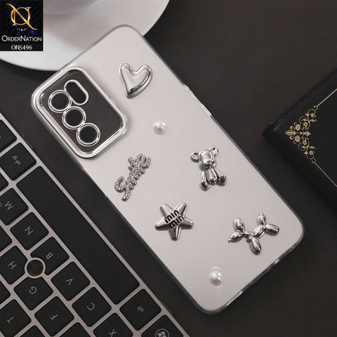 Oppo A54s Cover - Silver - 3D Smile Cartoon Matte Shinny Case With Camera Protection Soft Border Case
