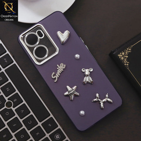Oppo A77 4G Cover - Purple - 3D Smile Cartoon Matte Shinny Case With Camera Protection Soft Border Case