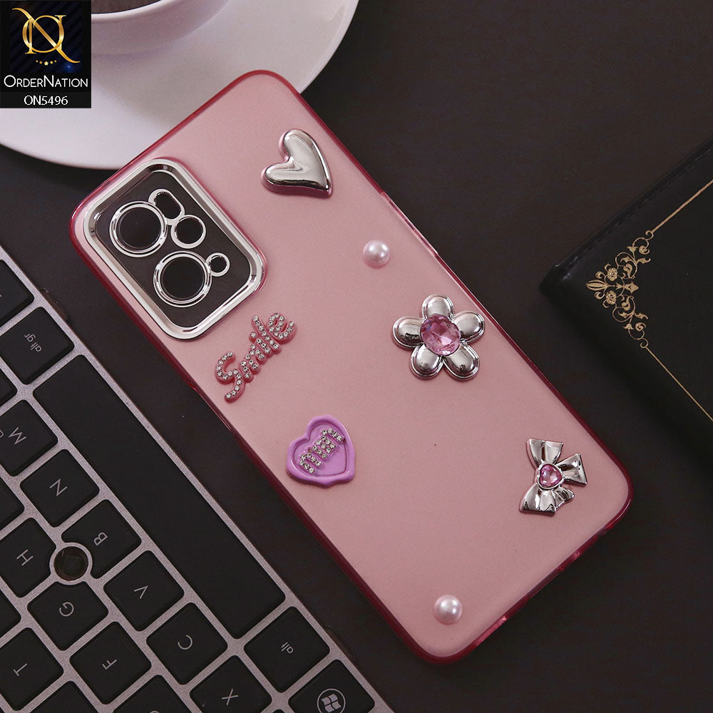 Oppo A96 4G Cover - Pink - 3D Smile Cartoon Matte Shinny Case With Camera Protection Soft Border Case
