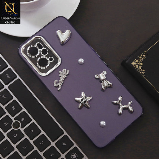 Oppo A76 Cover - Purple - 3D Smile Cartoon Matte Shinny Case With Camera Protection Soft Border Case