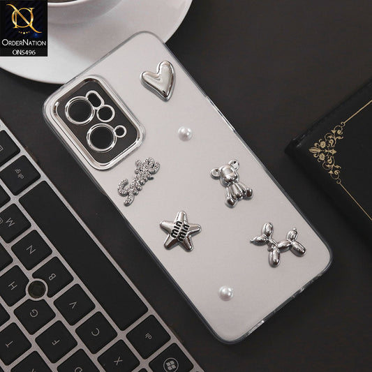 Oppo A96 4G Cover - Silver - 3D Smile Cartoon Matte Shinny Case With Camera Protection Soft Border Case