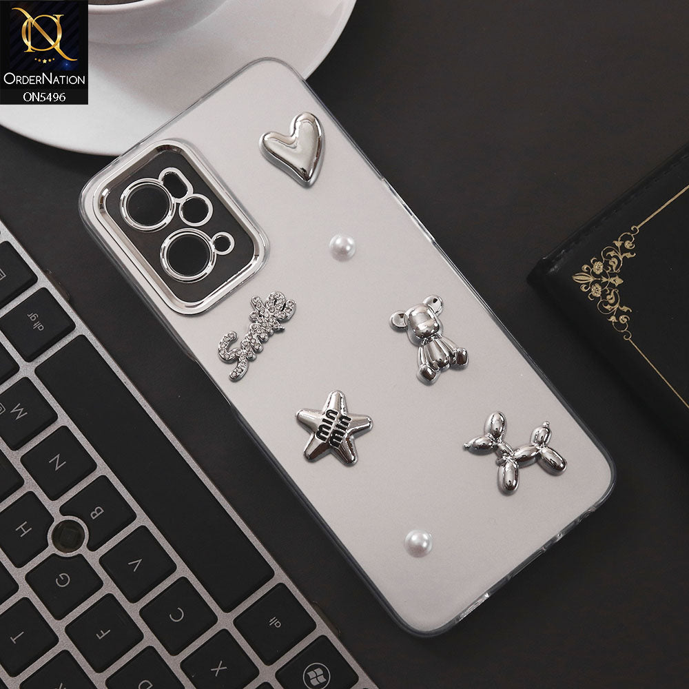 Oppo A36 Cover - Silver - 3D Smile Cartoon Matte Shinny Case With Camera Protection Soft Border Case
