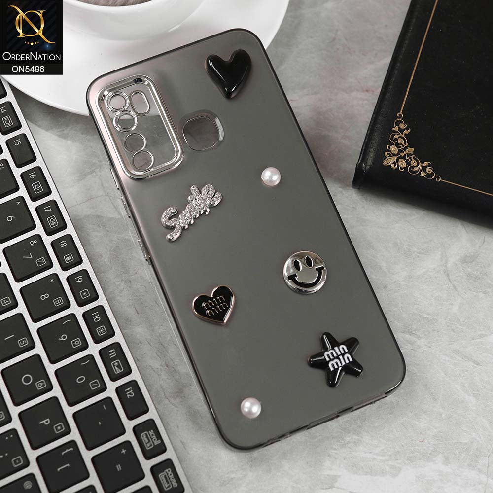Infinix Hot 9 Cover - Black -  3D Smile Cartoon Matte Shinny Case With Camera Protection Soft Border Case