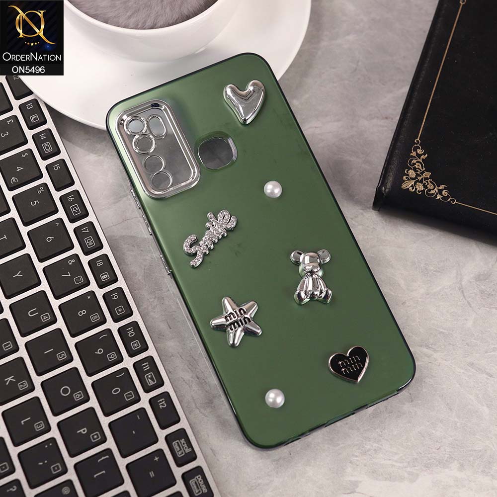 Infinix Hot 9 Pro Cover - Green -  3D Smile Cartoon Matte Shinny Case With Camera Protection Soft Border Case