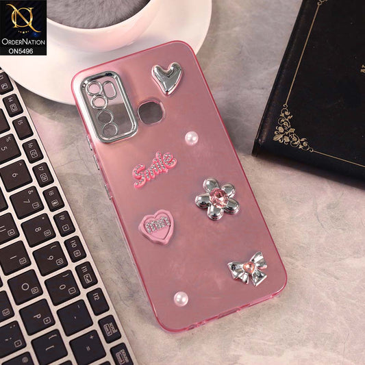 Infinix Hot 9 Pro Cover - Pink -  3D Smile Cartoon Matte Shinny Case With Camera Protection Soft Border Case