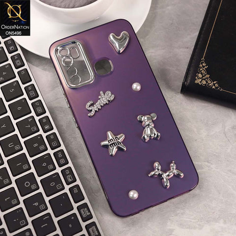 Tecno Spark 5 pro Cover - Purple -  3D Smile Cartoon Matte Shinny Case With Camera Protection Soft Border Case