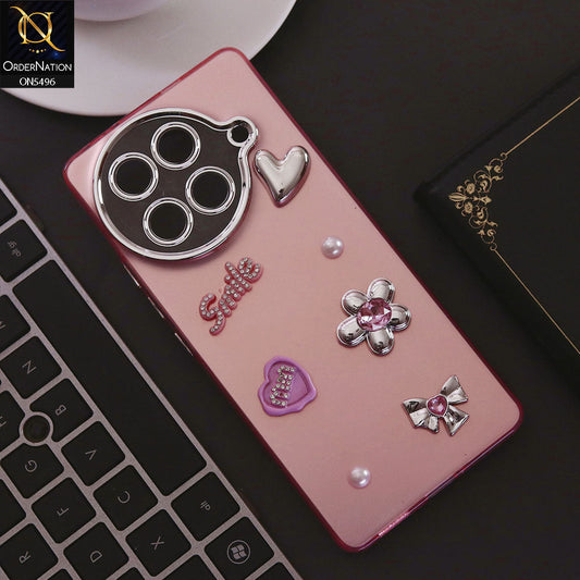 Tecno Camon 30S Cover - Pink - 3D Smile Cartoon Matte Shinny Case With Camera Protection Soft Border Case