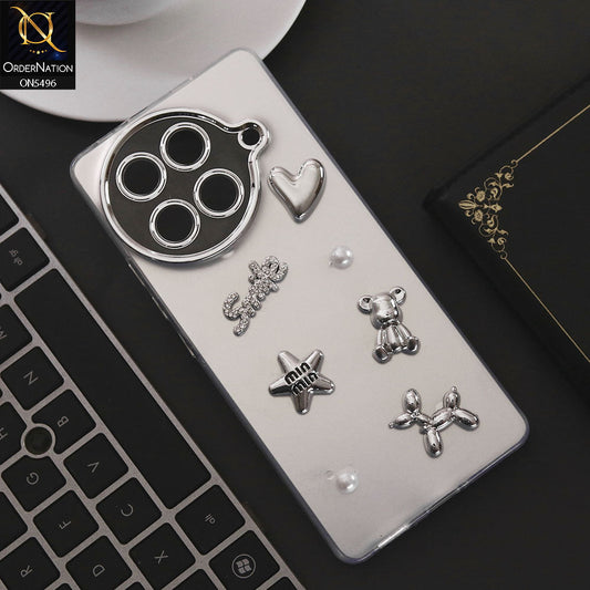 Tecno Camon 30S Cover - Silver - 3D Smile Cartoon Matte Shinny Case With Camera Protection Soft Border Case
