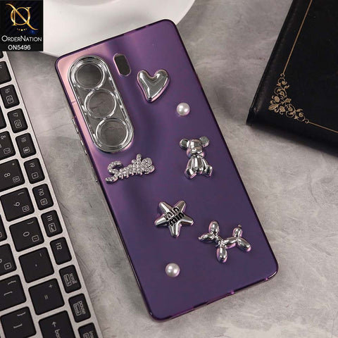 Tecno Camon 40 Pro Cover - Purple -  3D Smile Cartoon Matte Shinny Case With Camera Protection Soft Border Case