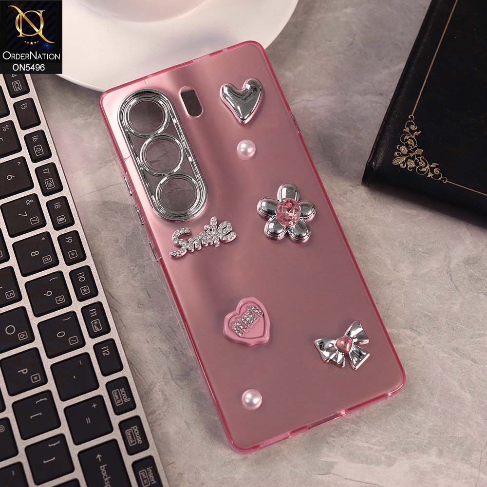 Tecno Camon 40 Pro Cover - Pink -  3D Smile Cartoon Matte Shinny Case With Camera Protection Soft Border Case