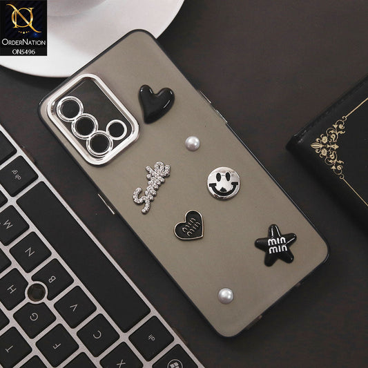 Oppo F19s Cover - Black - 3D Smile Cartoon Matte Shinny Case With Camera Protection Soft Border Case