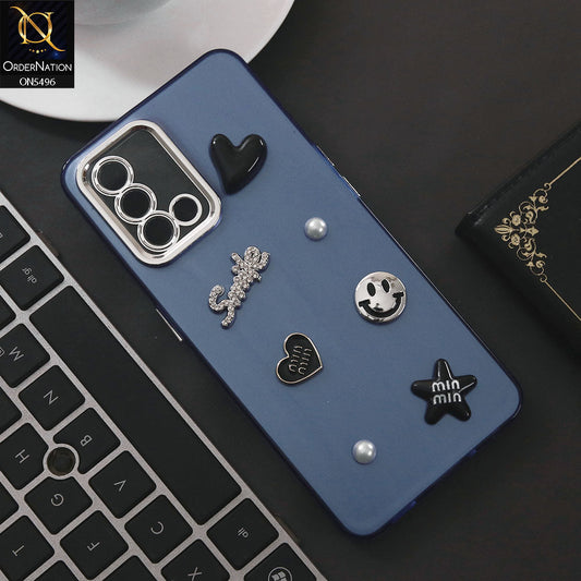 Oppo A95 Cover - Blue - 3D Smile Cartoon Matte Shinny Case With Camera Protection Soft Border Case