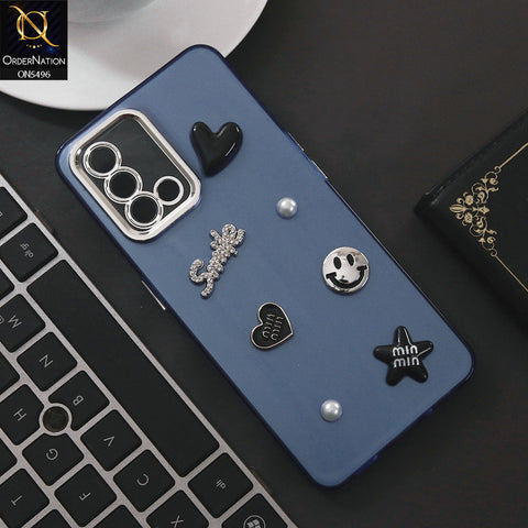 Oppo A95 Cover - Blue - 3D Smile Cartoon Matte Shinny Case With Camera Protection Soft Border Case