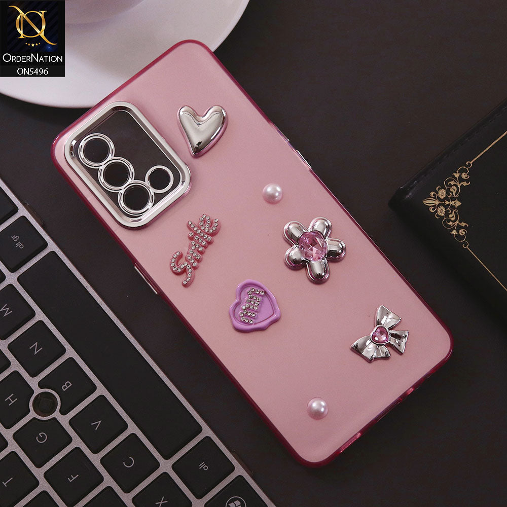 Oppo A95 Cover - Pink - 3D Smile Cartoon Matte Shinny Case With Camera Protection Soft Border Case