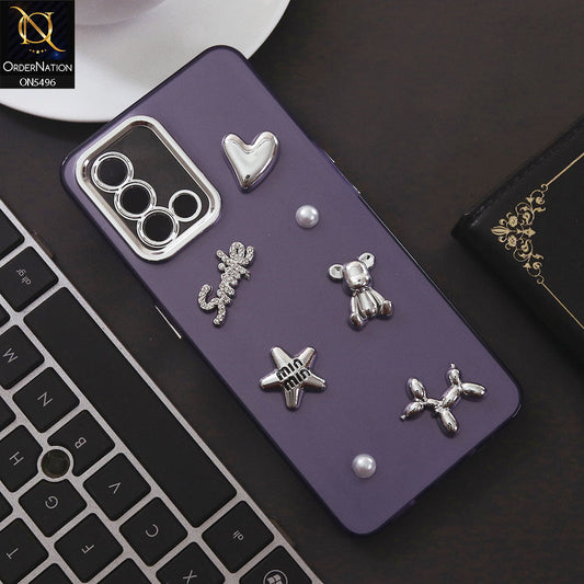 Oppo F19s Cover - Purple - 3D Smile Cartoon Matte Shinny Case With Camera Protection Soft Border Case