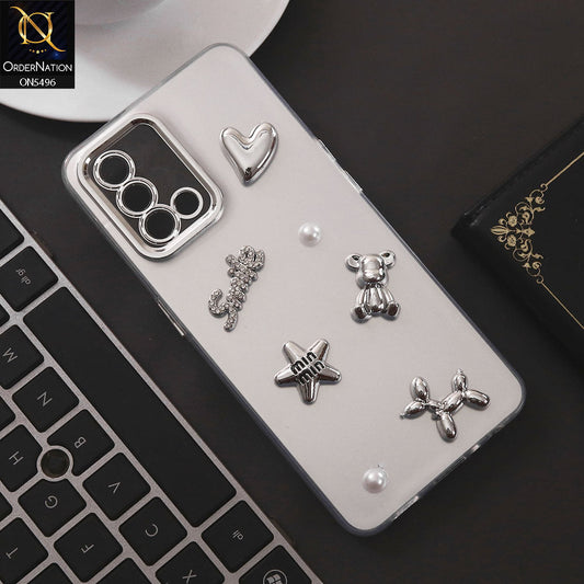 Oppo A95 Cover - Silver - 3D Smile Cartoon Matte Shinny Case With Camera Protection Soft Border Case