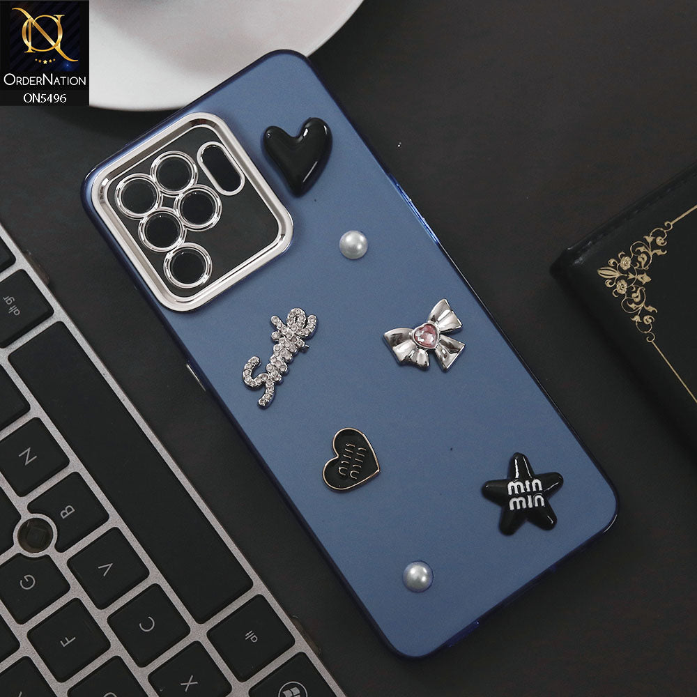 Oppo F19 Pro Cover - Blue - 3D Smile Cartoon Matte Shinny Case With Camera Protection Soft Border Case