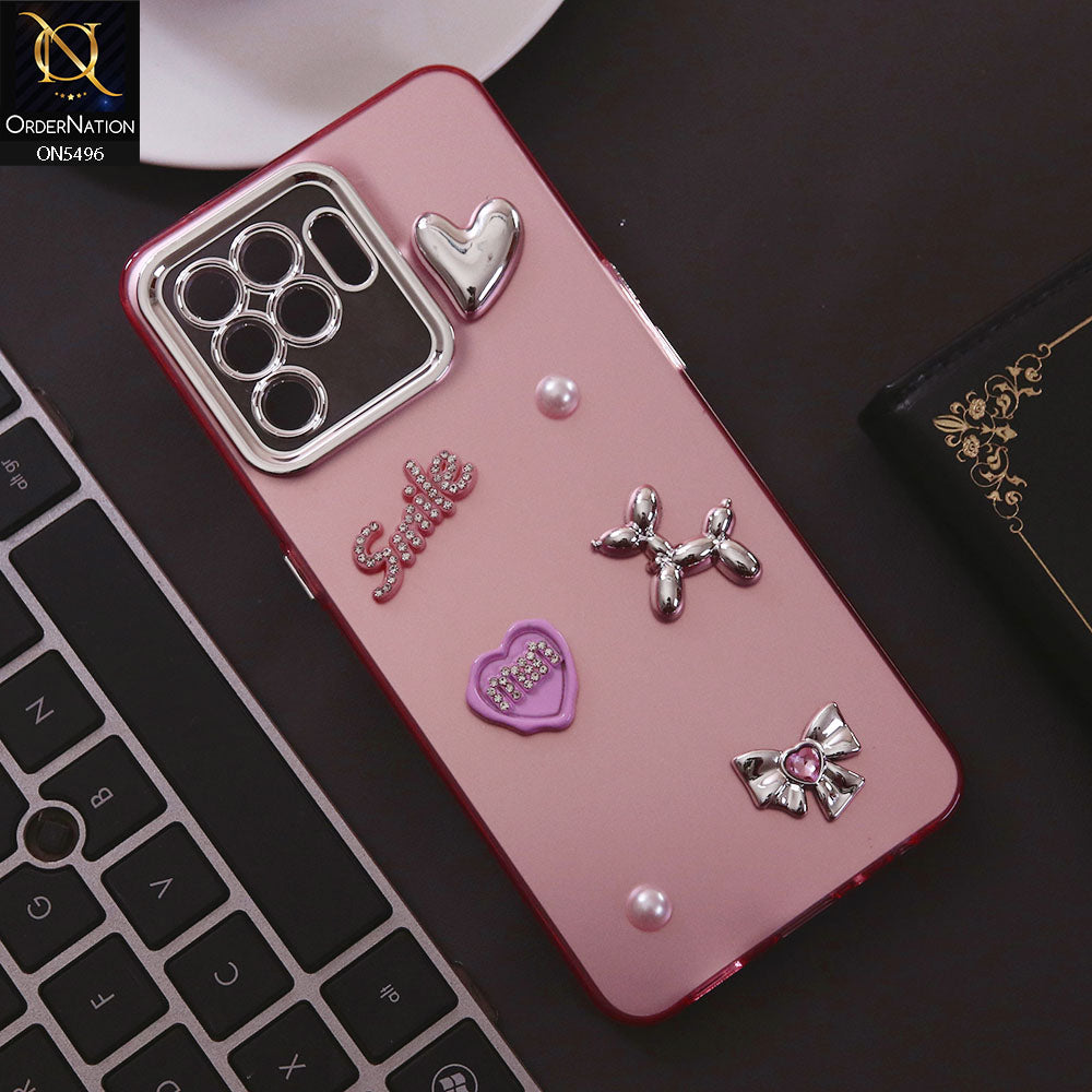 Oppo F19 Pro Cover - Pink - 3D Smile Cartoon Matte Shinny Case With Camera Protection Soft Border Case