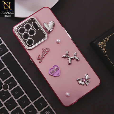 Oppo F19 Pro Cover - Pink - 3D Smile Cartoon Matte Shinny Case With Camera Protection Soft Border Case