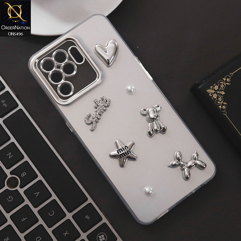 Oppo A94 Cover - Silver - 3D Smile Cartoon Matte Shinny Case With Camera Protection Soft Border Case